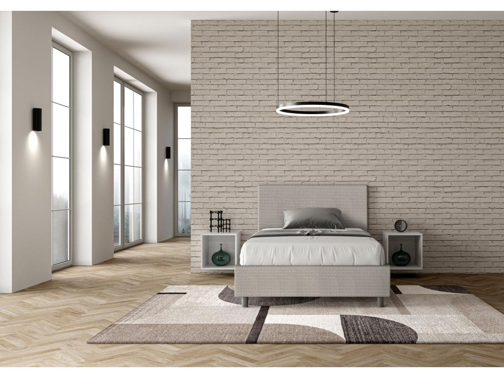 Letto singolo senza rete a doghe, imbottito, 120x190 cm, tessuto Labirinto 1, bianco, Maisonpuretop 27779XEYS