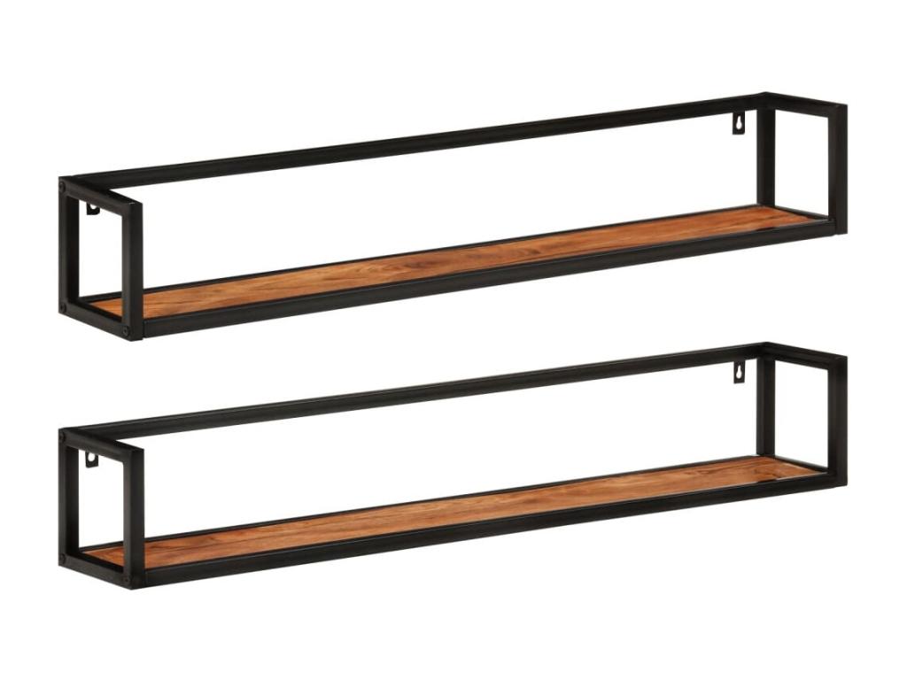Mensole da parete Calmetop 2 pezzi, 110x17x17 cm, legno massello e ferro, 45427ALWK