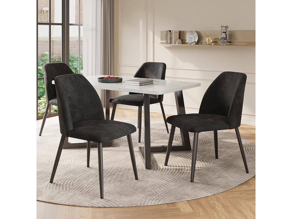 Set da cucina composto da 5 pezzi, tavolo 117x68cm con 4 sedie con schienale, sedie grigio scuro con gambe in ferro, 91677BJGC