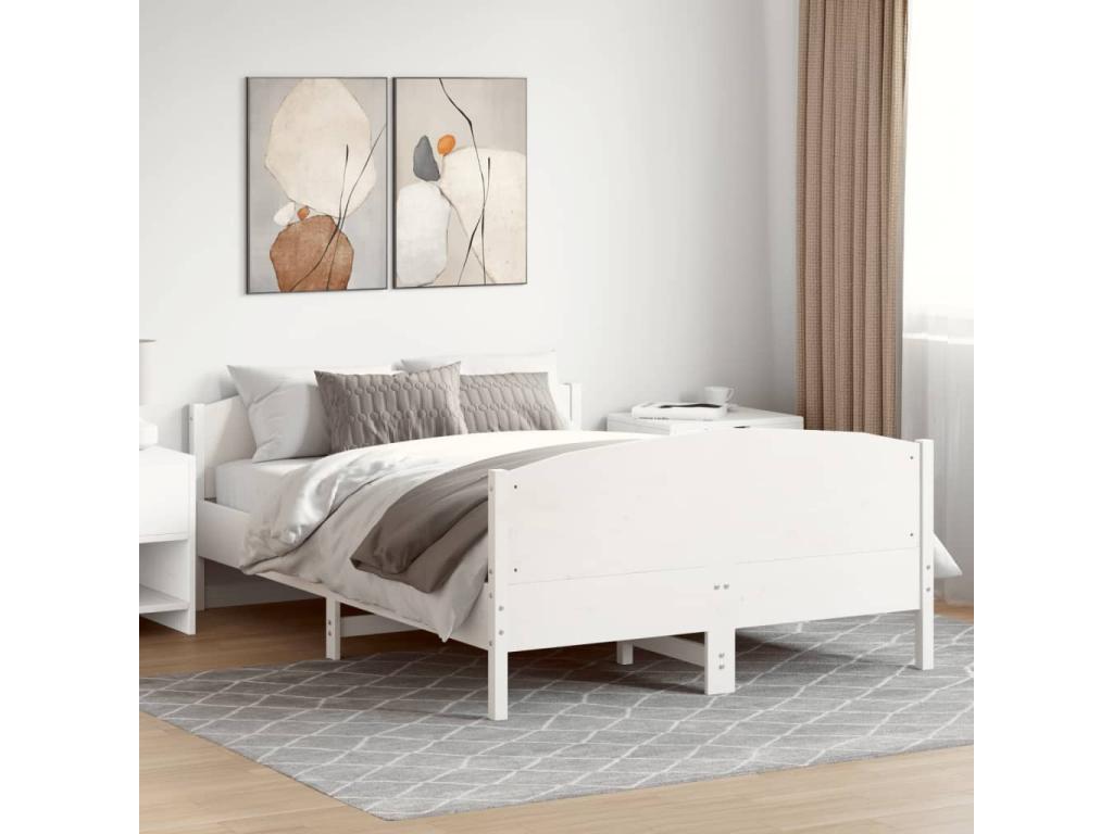 Struttura letto senza materasso bianco 140x190 cm in legno massello di pino 90735ANSF