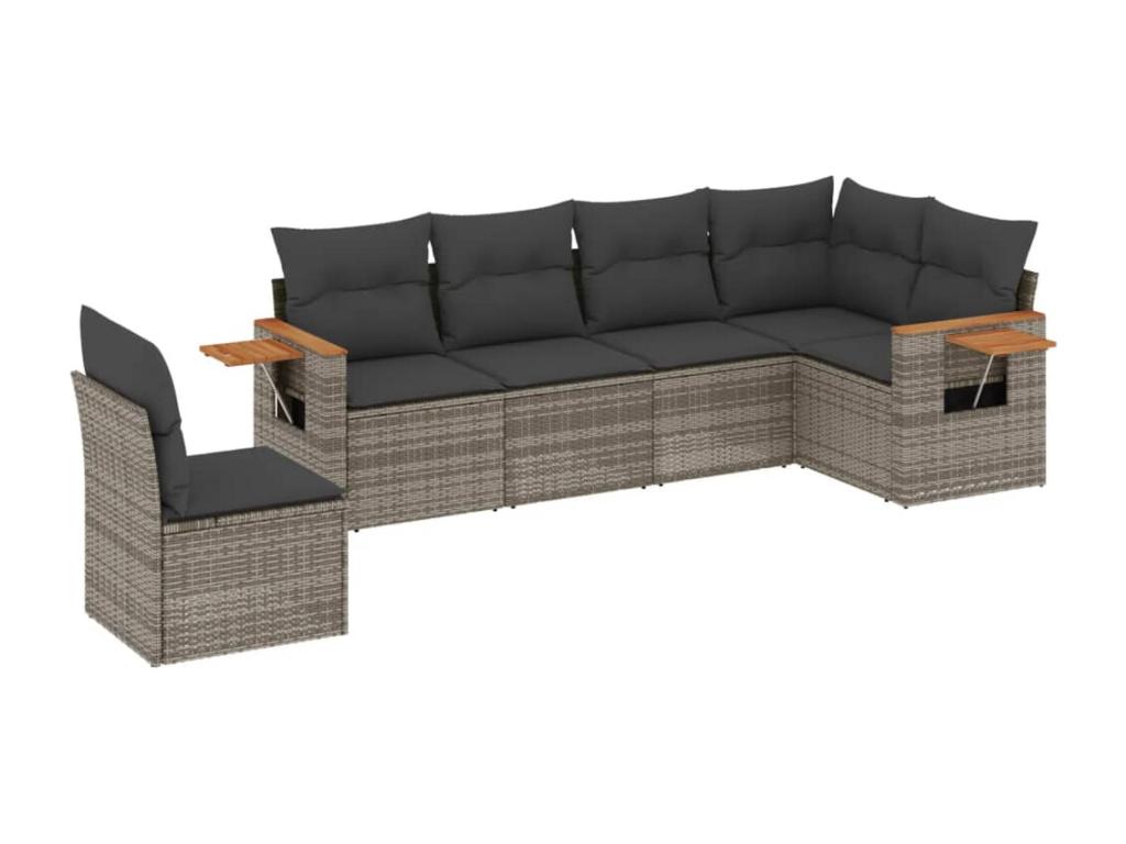 Set di mobili da giardino da 6 pezzi con cuscini in vimini di resina grigia 82290ZAWB