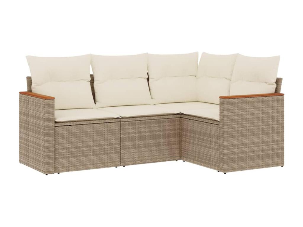 Set di mobili da giardino 4 pezzi con cuscini, resina di vimini beige, 14499URWT