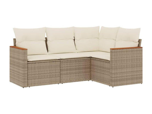 Set di mobili da giardino 4 pezzi con cuscini, resina di vimini beige, 14499URWT