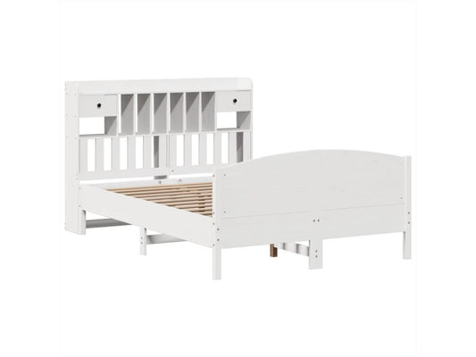 Letto libreria bianco senza materasso, 160x200 cm, legno massello di pino, 96068GQUA