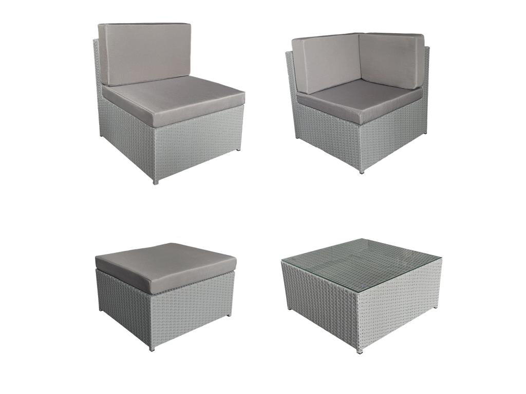 Set di mobili da giardino in vimini e resina grigia Maisonpuretop da 6 posti - cuscini grigi - Maisonpuretop 21614ZSCO