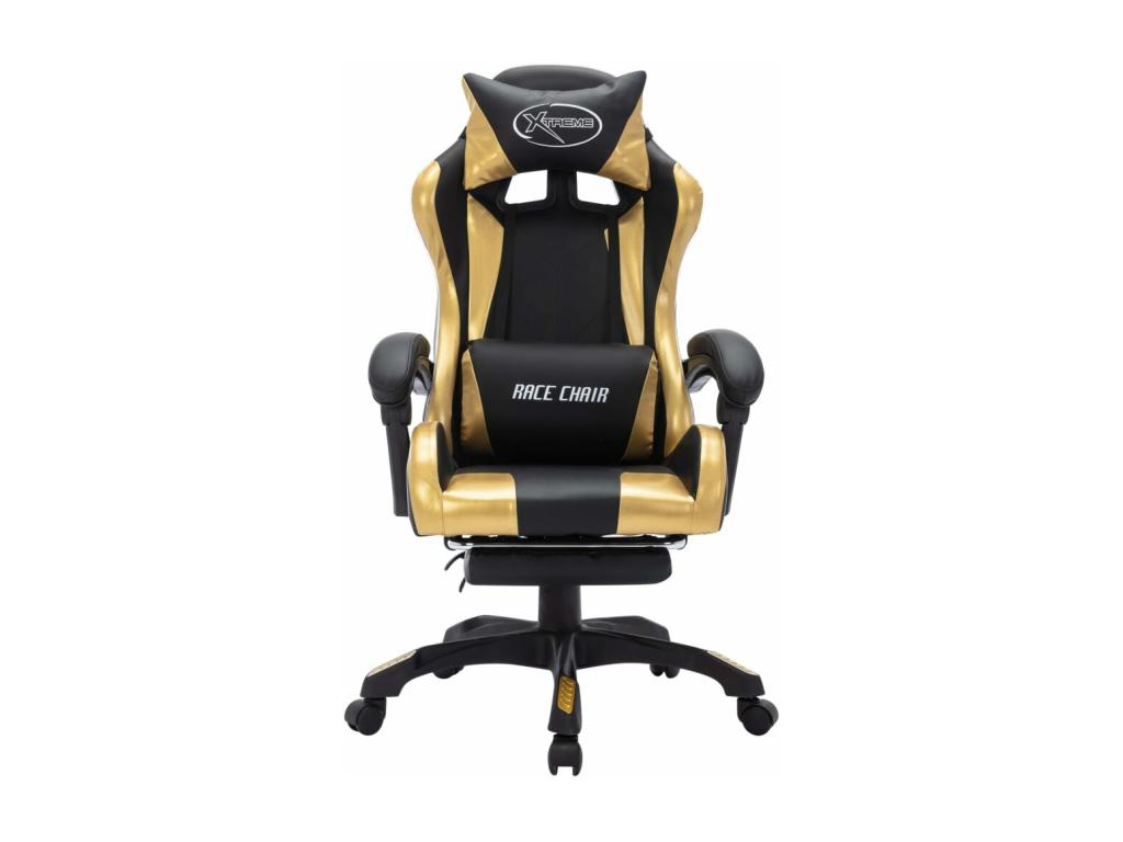 Sedia da gaming con illuminazione LED RGB, similpelle oro e nera, 29931JLDQ