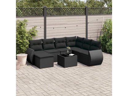 Set di mobili da giardino da 8 pezzi con cuscini, vimini in resina nera 04746ARLJ