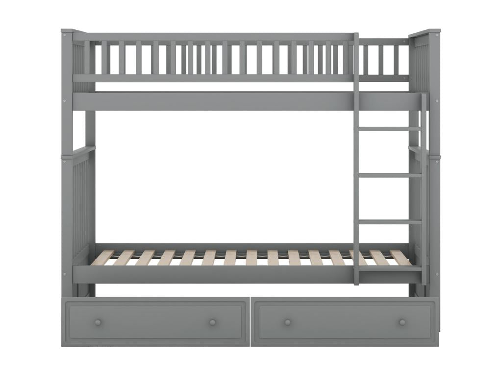 Letto a castello 90x200cm - letto funzionale per bambini con 2 cassetti contenitore, letto trasformabile per 2 persone - grigio 63147XYWK
