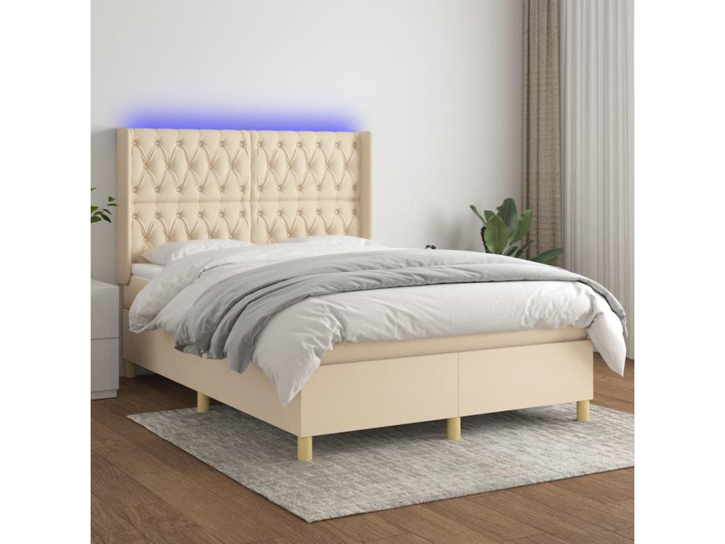 Rete imbottita con materasso e illuminazione a LED, Crema, 140x190 cm, Tessuto, 3, 92139ULZB