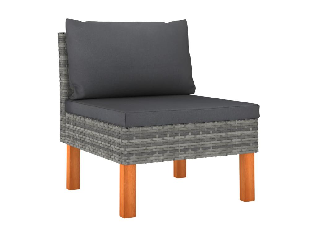 Set di mobili da giardino 7 pezzi, resina intrecciata e legno di eucalipto, grigio, 61817AITG