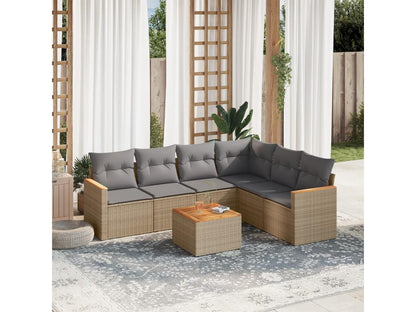 Set di mobili da giardino 7 pezzi con cuscini, resina intrecciata beige, 09449KITI