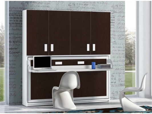 Letto pieghevole color cioccolato 90x190cm x 34cm con ripiani e scrivania Maisonpuretop 70939YNIR