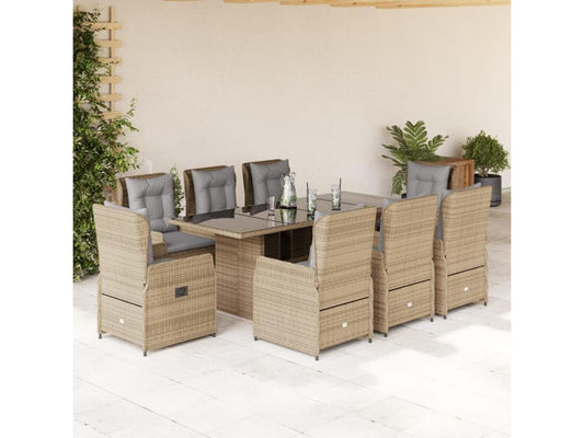 Set da pranzo da giardino in polyrattan beige da 9 pezzi con cuscini 15866FPDB