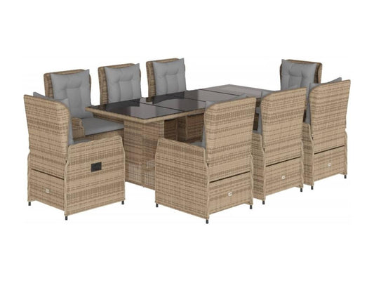 Set da pranzo da giardino in polyrattan beige da 9 pezzi con cuscini 15866FPDB
