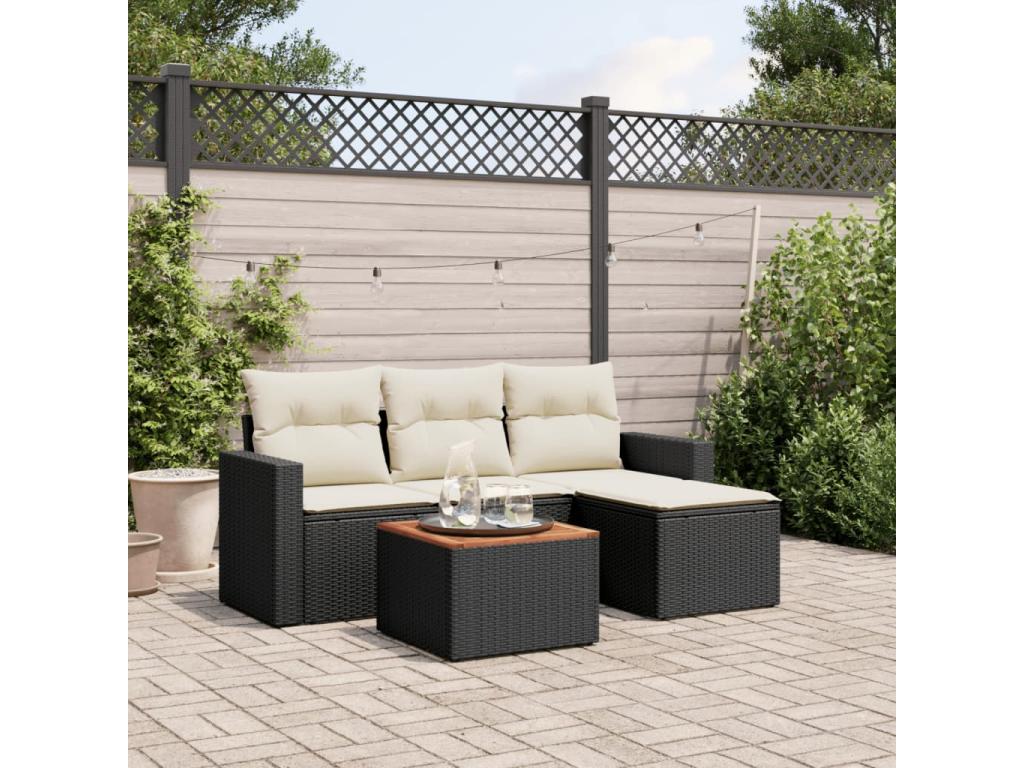 Set di mobili da giardino 5 pezzi con cuscini, vimini in resina nera, 21280HKCF