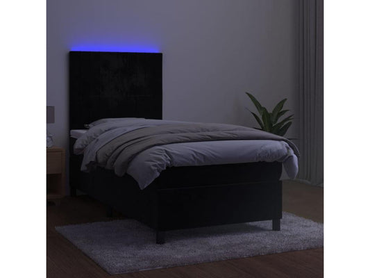 Rete letto imbottita con materasso e illuminazione a LED, nero, 90x190 cm, velluto, 97920TNXV