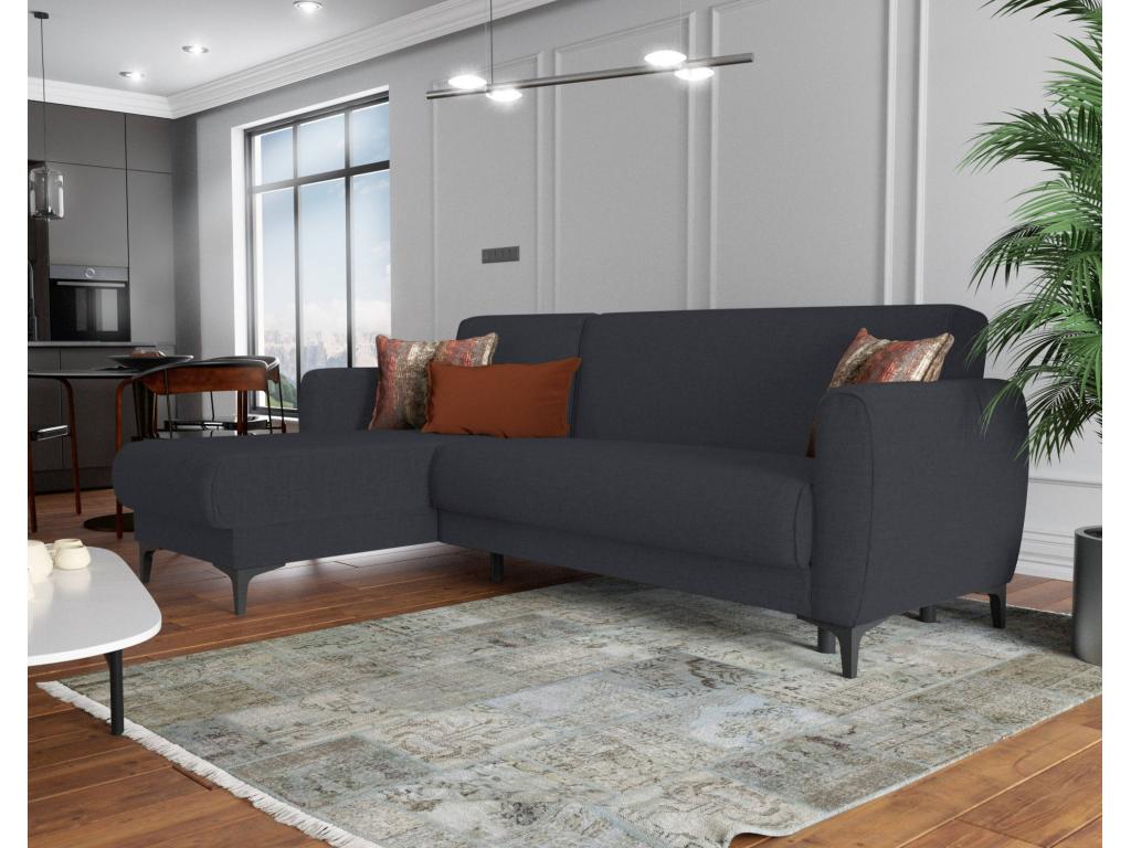 Divano angolare Calmetop con penisola reversibile, divano contenitore moderno con chaise longue e 3 cuscini, 230x153x85 cm, blu, 06403BUKI