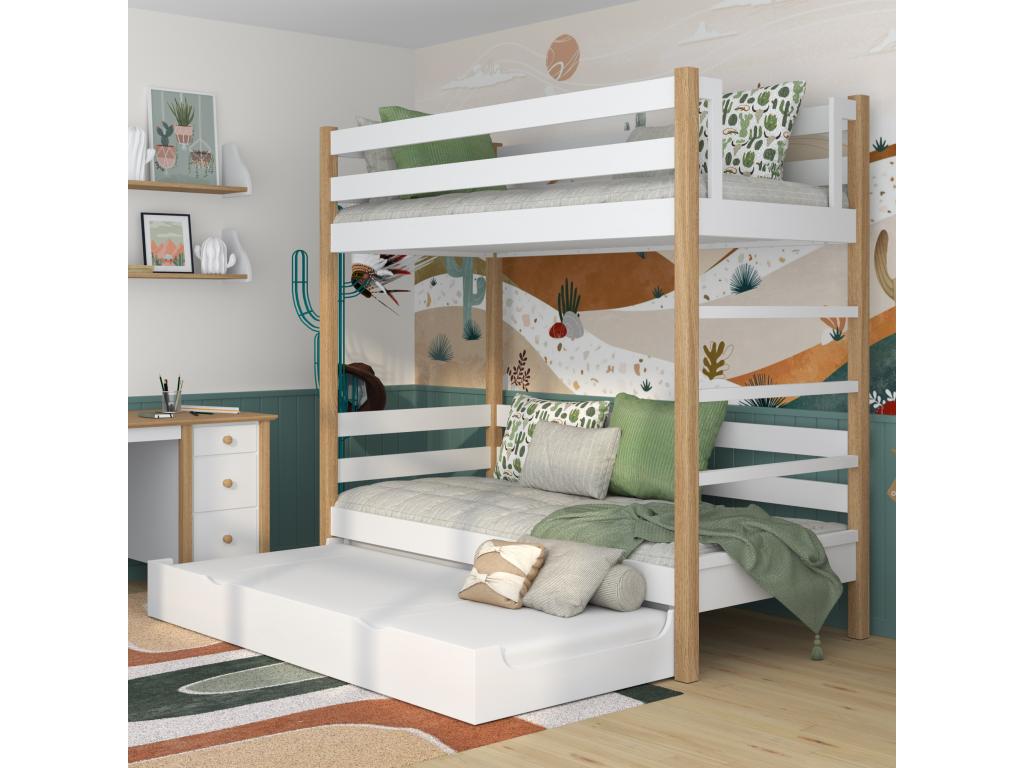 Letto a castello in legno - con cassetto per materasso N03 Bianco / Rovere naturale 120x200 99185ENHK