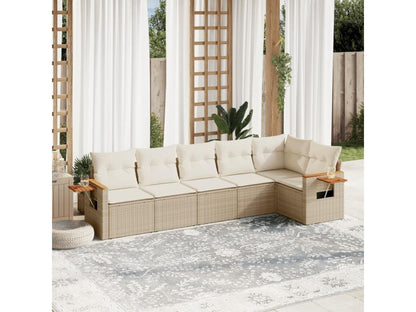 Set di mobili da giardino da 6 pezzi con cuscini, resina intrecciata beige, 43694VHVI