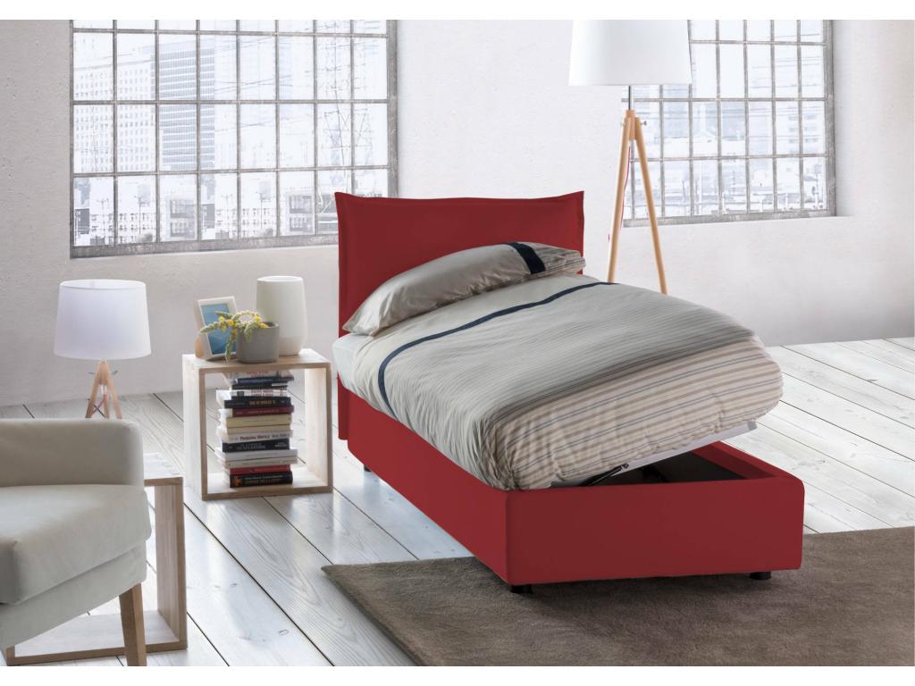 Artvivrestore Letto Singolo, Letto Contenitore con Rivestimento in Tessuto, Made in Italy, Apertura Laterale, Adatto per Materasso 80x190 cm, Rosso 01685PRNC