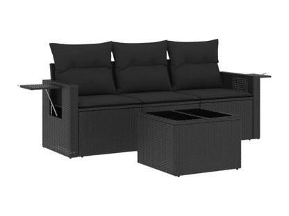 Set di mobili da giardino 4 pezzi con cuscini, resina intrecciata nera 08574ODAL