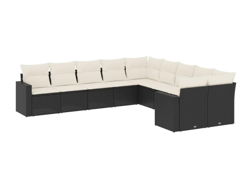 Set di mobili da giardino da 10 pezzi con cuscini, in resina intrecciata nera, 30042MAZP
