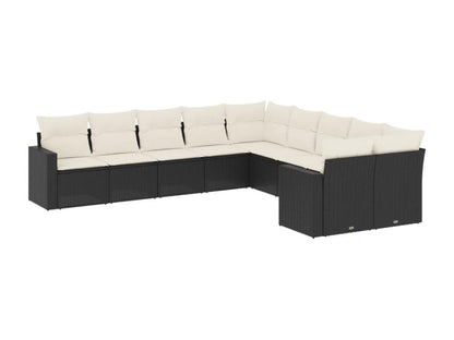 Set di mobili da giardino da 10 pezzi con cuscini, in resina intrecciata nera, 30042MAZP