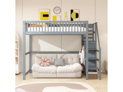 Letto a soppalco 90x200 cm con armadio e scaletta - Legno massello multistrato MDF - Grigio (Materasso non incluso) 87383UAVJ