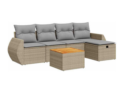 Set di mobili da giardino con cuscini, 6 pezzi, resina intrecciata beige, 02771PBBW