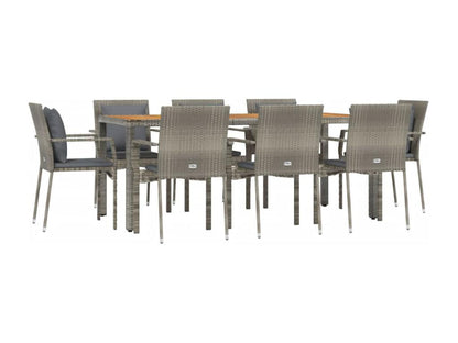 Set da pranzo da giardino da 9 pezzi con cuscini in vimini di resina grigia 57211RPHD