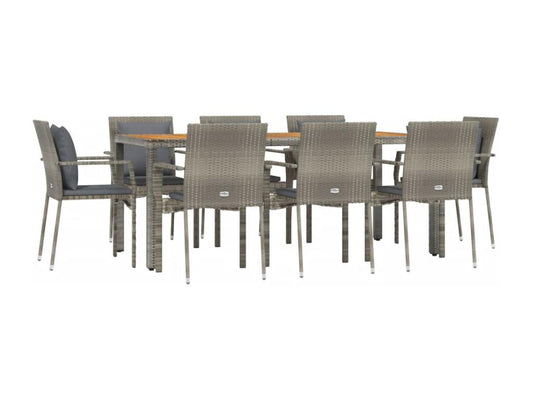 Set da pranzo da giardino da 9 pezzi con cuscini in vimini di resina grigia 57211RPHD