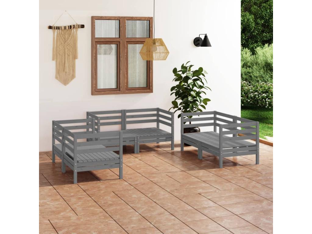 Set di mobili da giardino da 6 pezzi, grigio, legno massello di pino, 88315QCIH