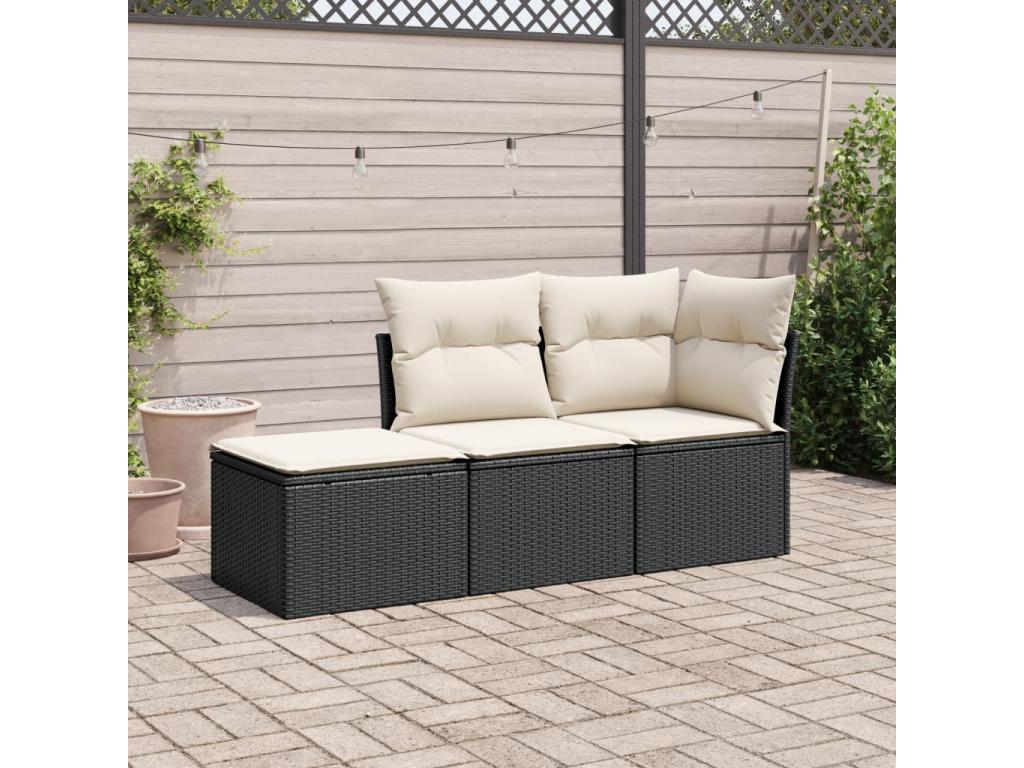 Set di mobili da giardino 3 pezzi con cuscini, resina intrecciata nera, 14947PNHZ