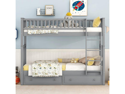 Letto a castello 90x200cm - letto funzionale per bambini con 2 cassetti contenitore, letto trasformabile per 2 persone - grigio 63147XYWK
