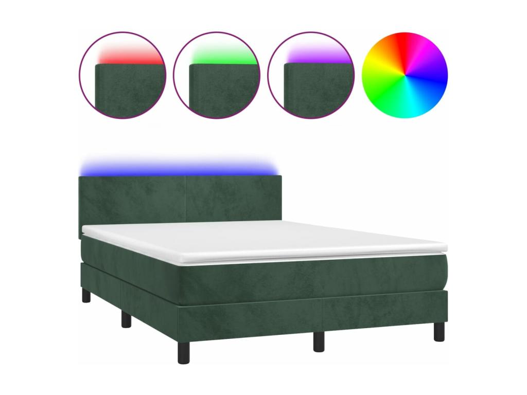 Rete imbottita con materasso e illuminazione a LED, Verde scuro, 140x200 cm, Velluto, 96879JOCV