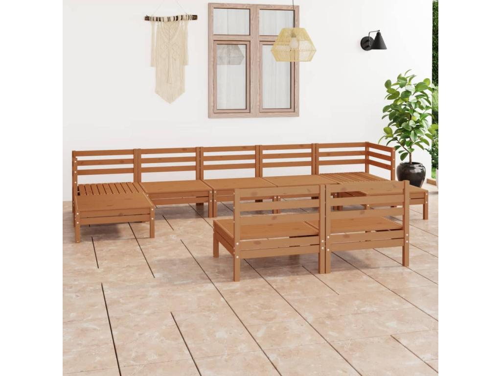 Set di mobili da giardino da 9 pezzi, marrone miele, legno di pino massiccio, 99918REBZ