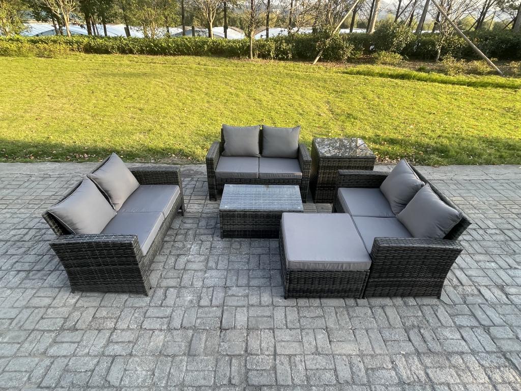 Set di mobili da giardino in rattan grigio scuro a 7 posti con divano Love e tavolino da caffè 37376XFKQ