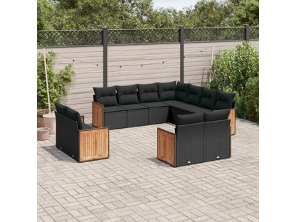 Set di mobili da giardino da 11 pezzi con cuscini, in resina intrecciata nera, 43637WWQT