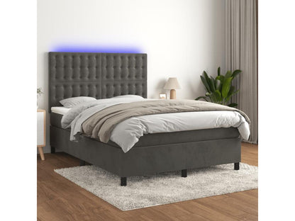 Rete letto imbottita con materasso e illuminazione a LED, Grigio scuro, 140x190 cm, Velluto, 73001WUWX
