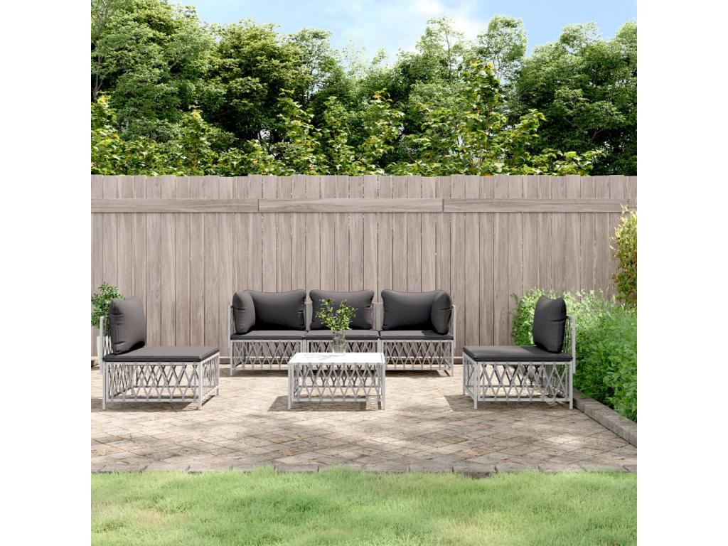 Set di mobili da giardino con cuscini, 6 pezzi, acciaio bianco, 18827MIOU