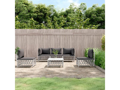 Set di mobili da giardino con cuscini, 6 pezzi, acciaio bianco, 18827MIOU