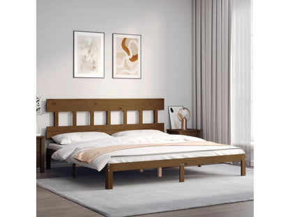 Struttura letto con testiera, marrone miele, 200x200cm, legno massello, 04470VVCE