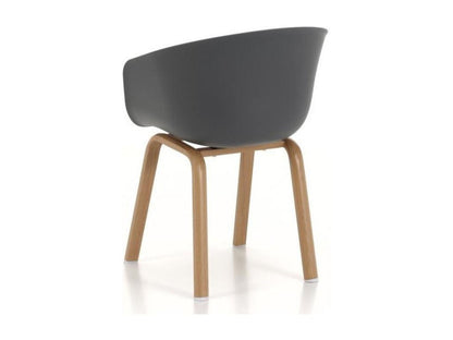 Sedia Latan con braccioli in polipropilene grigio e gambe in metallo effetto legno - Set da 4 92627ICSY