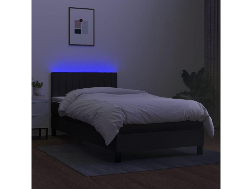 Rete letto imbottita con materasso e illuminazione a LED, nero, 90x190 cm, tessuto, 64265LEUM