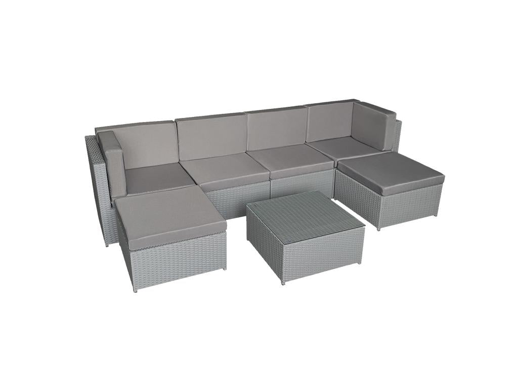 Set di mobili da giardino in vimini e resina grigia Maisonpuretop da 6 posti - cuscini grigi - Maisonpuretop 21614ZSCO