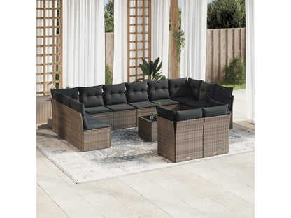 Set di mobili da giardino con cuscini, 13 pezzi, resina intrecciata grigia, 52810PTCP