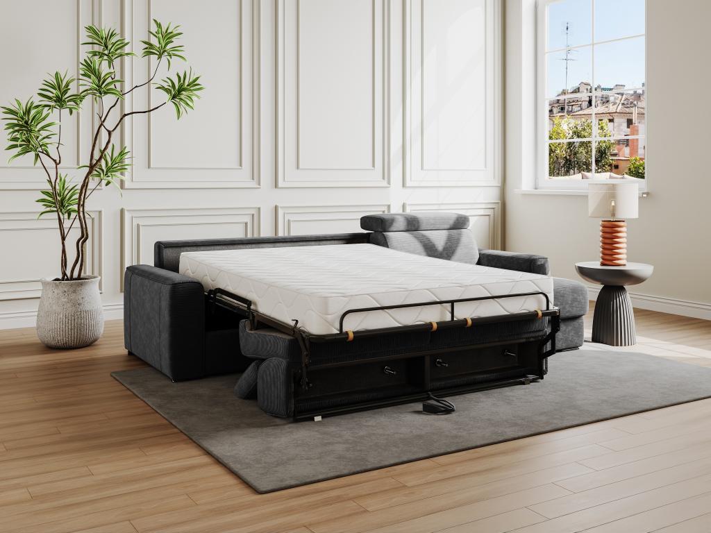 Divano letto angolare reversibile in velluto a coste grigio antracite - Maisonpuretop Zona notte larga 140 cm - Materasso 14 cm - Maisonpuretop 92172NHBR