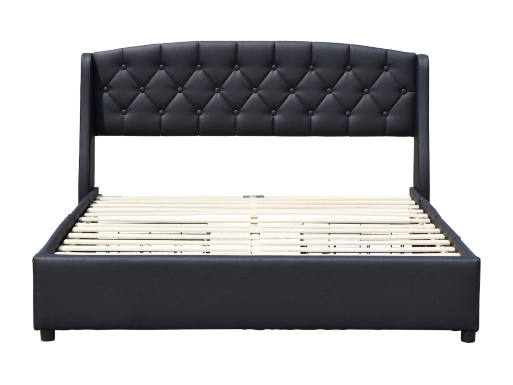 Artvivrestore - Letto 120x190 robusto e confortevole con rete a doghe, 4 cassetti, testiera, nero, gambe da 4 cm - 13 Lat 79425KWKM