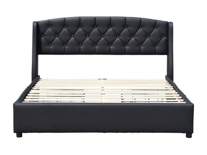 Artvivrestore - Letto 120x190 robusto e confortevole con rete a doghe, 4 cassetti, testiera, nero, gambe da 4 cm - 13 Lat 79425KWKM