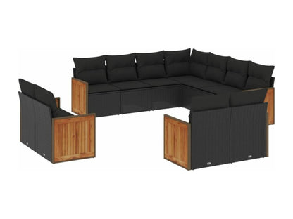 Set di mobili da giardino da 11 pezzi con cuscini, in resina intrecciata nera, 43637WWQT